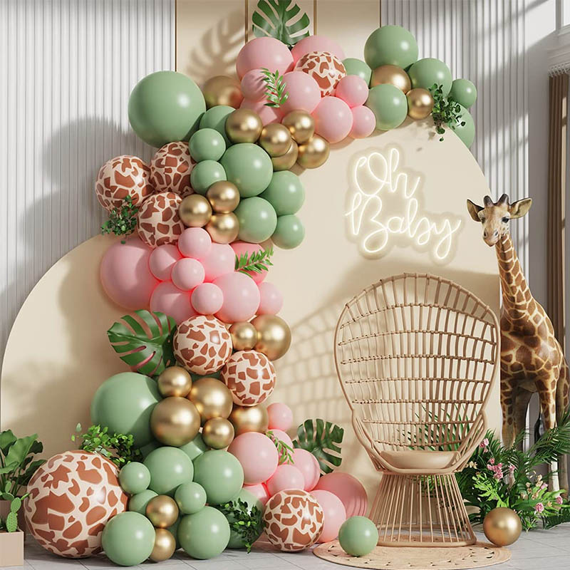 Haiwan Cetakan Pink Sage Green Jungle Balloon garland set Gerbang