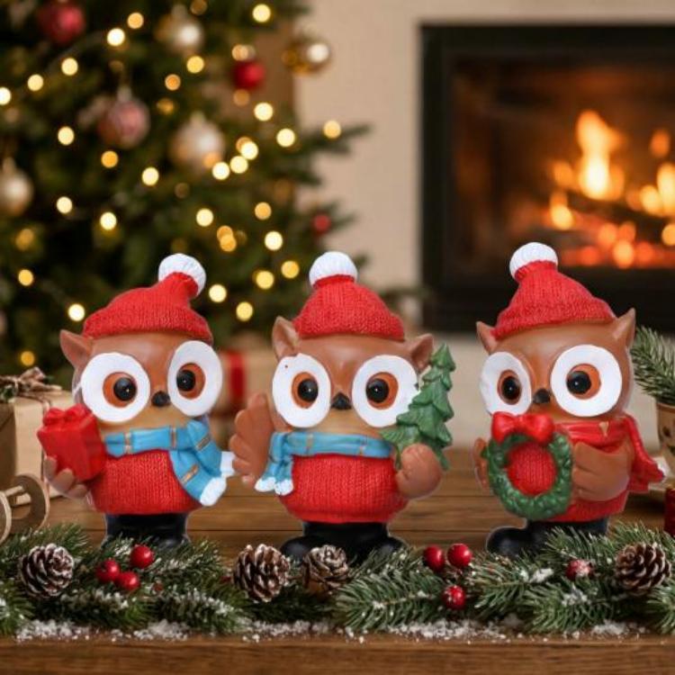 Hiasan Tiga Keping Burung Hantu Krismas