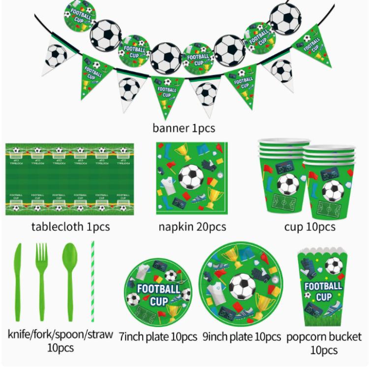 Set Pinggan Pakai Hiasan Pesta Bertemakan Bola Sepak